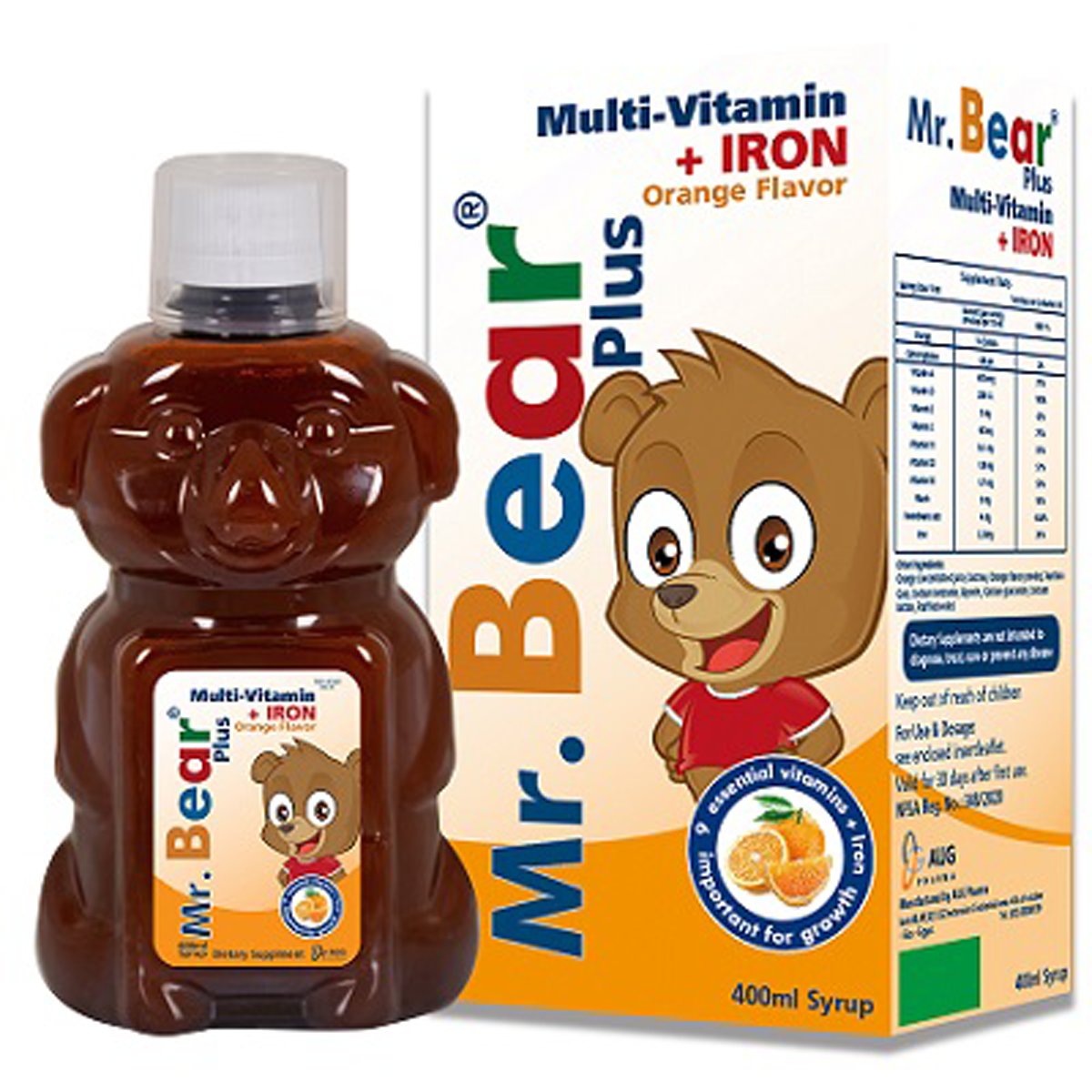 Mr Bear Plus Multivitamin + Iron Orange Flavor 400ml Syrup