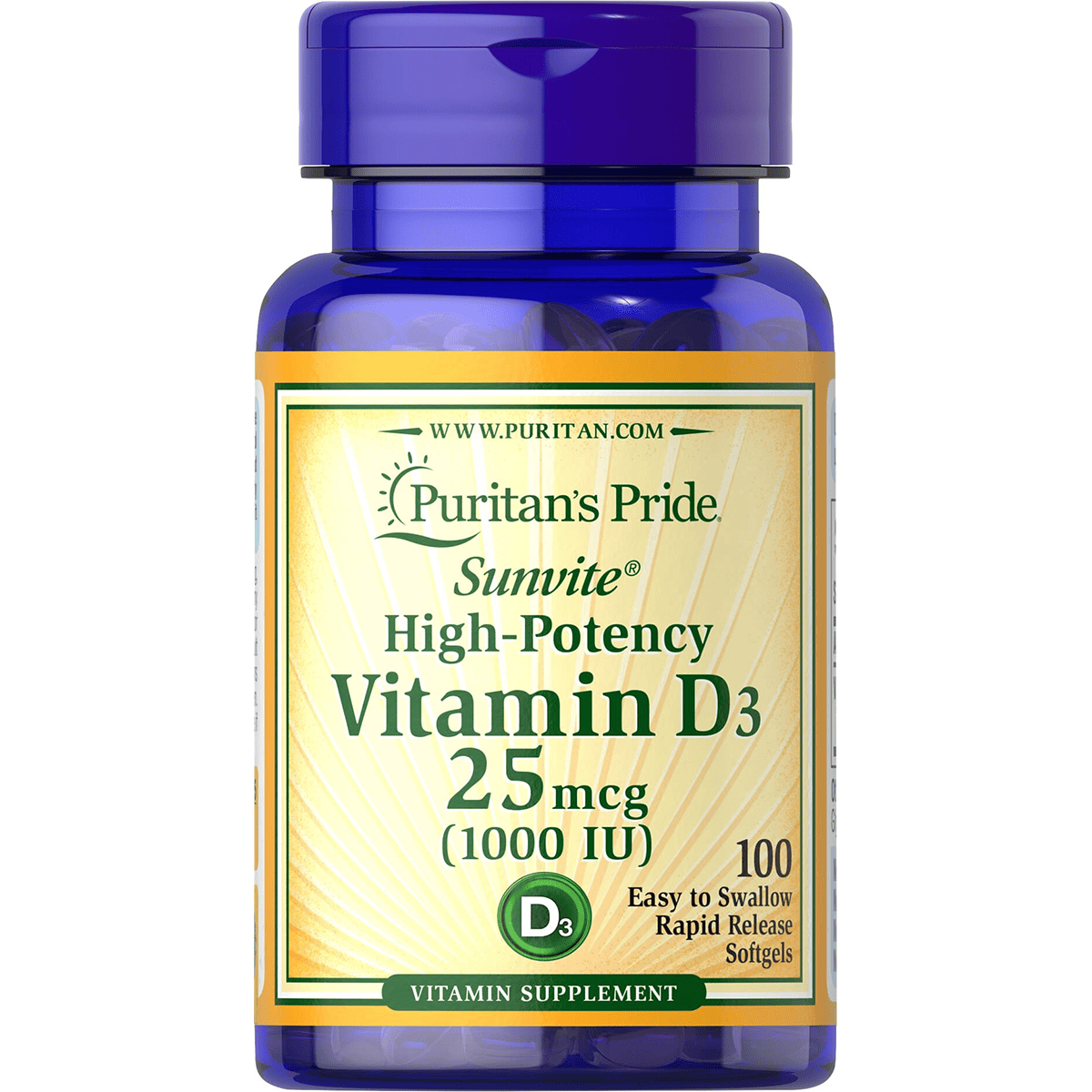 Puritan's Pride Vitamin D3 1000 IU 100 Capsule
