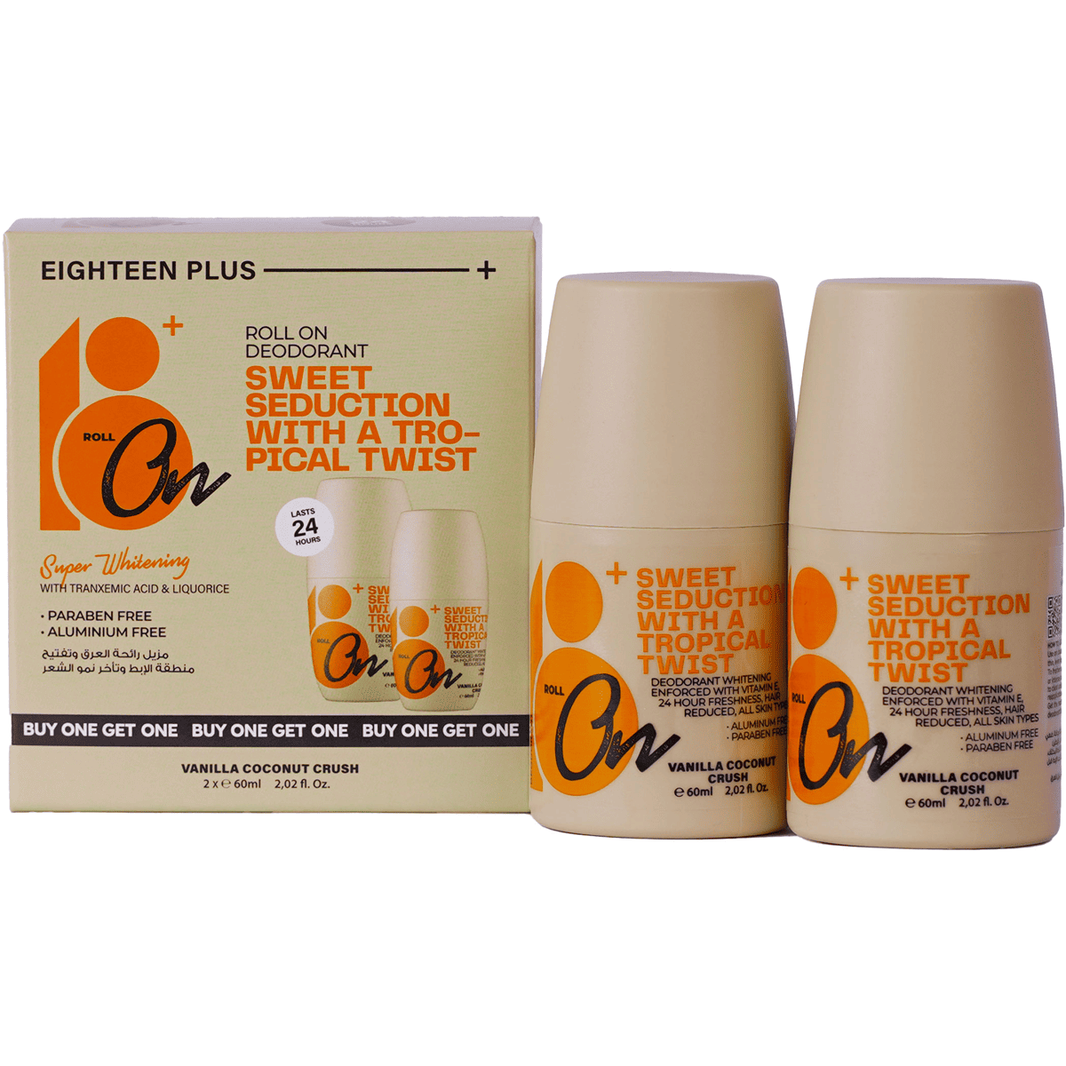 Eighteen Plus Vanilla Coconut Deodorant Roll On 60 ml (1+1) (Offer Pack)