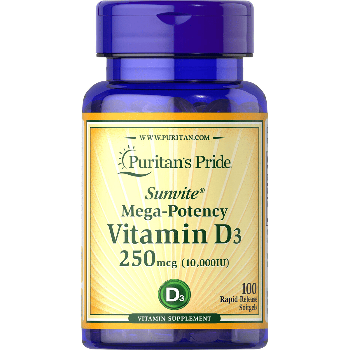 Puritan's Pride Vitamin D3 10000 IU 100 Capsule
