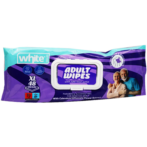 White Adult Wipes (XL) 48 Pieces