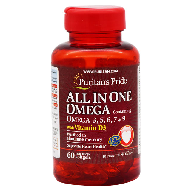 Puritan's Pride All In One Omega 3,5,6,7,9 &Vitamin D3 60 Capsule