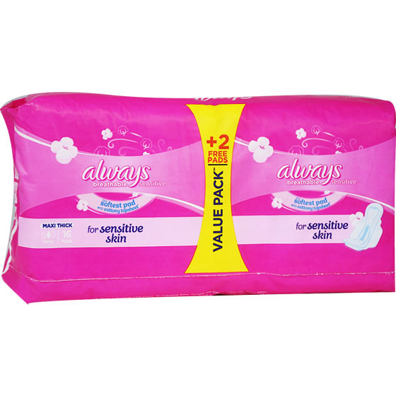 Always Breathable Sensitive Maxi Long 16 pieces( Offer Pack )