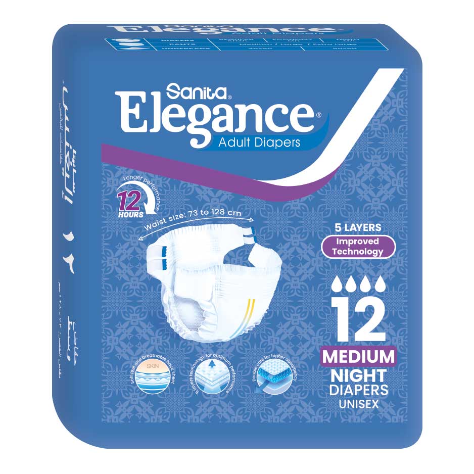 Sanita Elegance Adult Diaper Medium Night 12 Pieces
