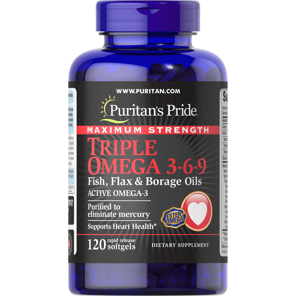 Puritan's Pride Triple Omega 3-6-9 Maximum Strength 120 Capsule
