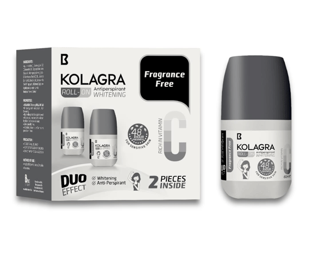 Kolagra Fragrance Free Whitenig Deoderant Roll On 2*60ml (Offer Pack)