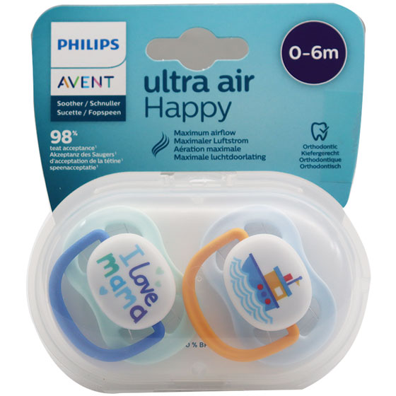 Avent Ultra Air Happy Soother from 0 to 6 Months 2 Pieces/SCF080/01