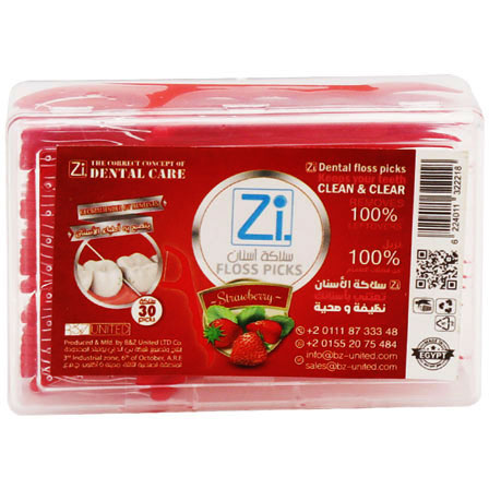 Zi Floss Picks Strawberry Flavor Box 30 Pieces