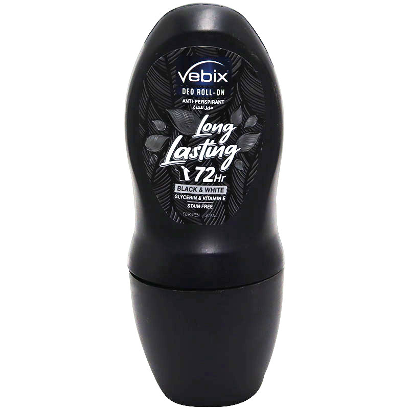Vebix Long Lasting Black and White Deodorant Roll On for Men 50ml
