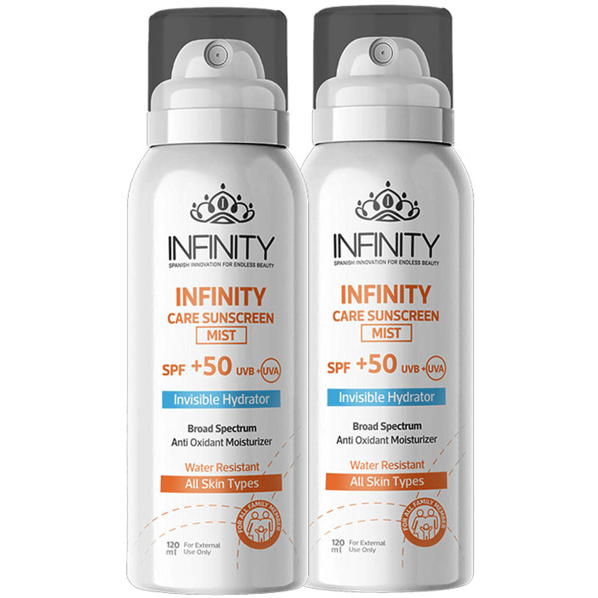 Infinity Care Sun Screen SPF (50+) Mist Spray 2*120ml (Offer Pack)