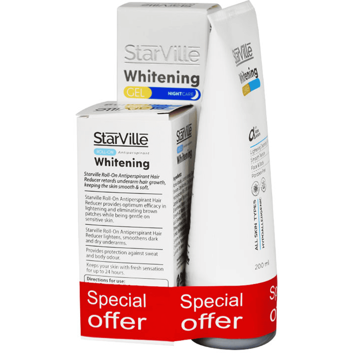 Starville Whitening ( Cleanser 200ml + Roll On 60ml + Gel 60ml ) (Offer Pack)