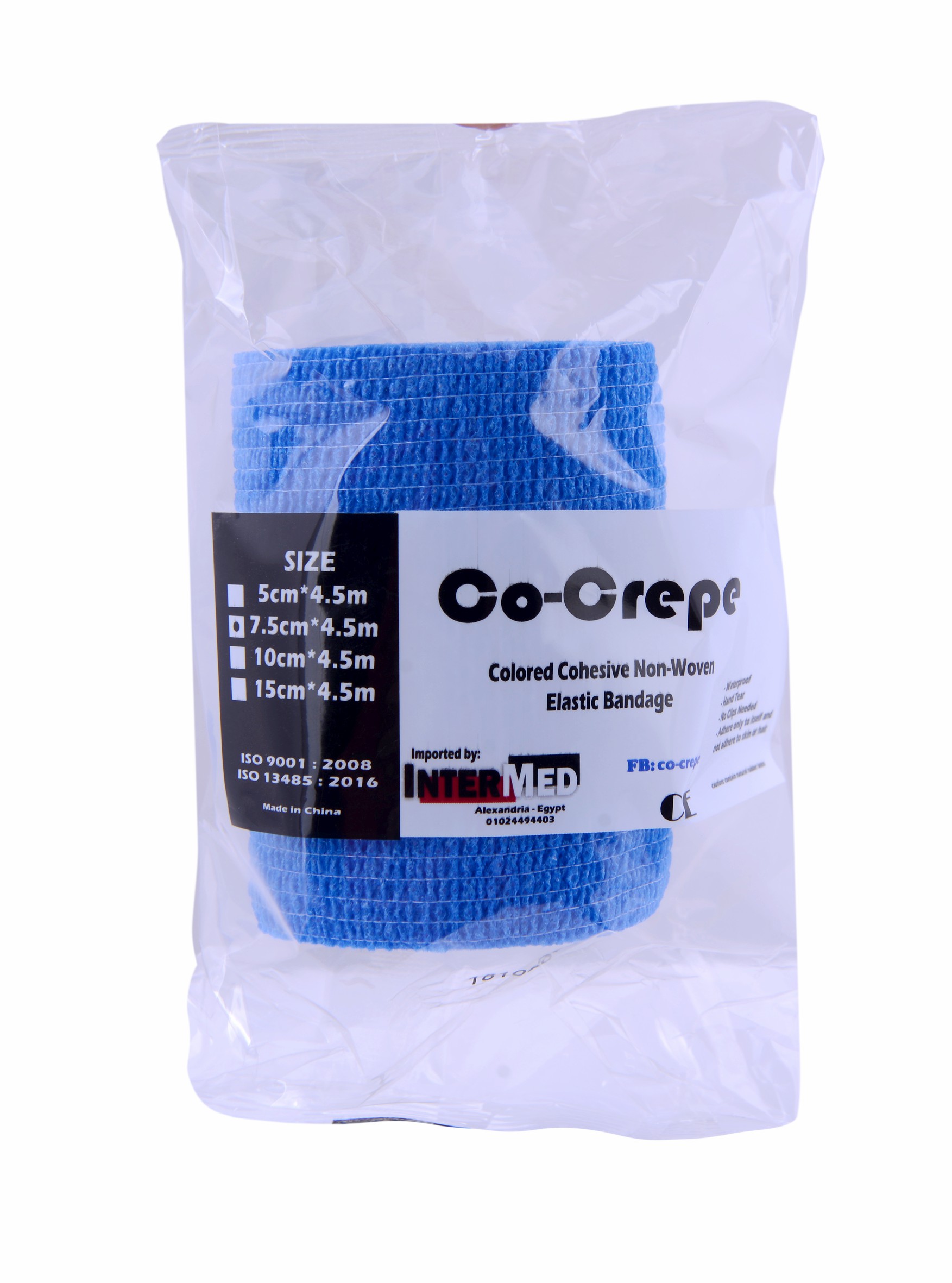 Elastic Cohesive Bandage Co Crepe 7.5Cm/Blue