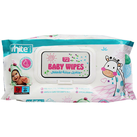 White Baby Wipes with Cap 72 Pieces