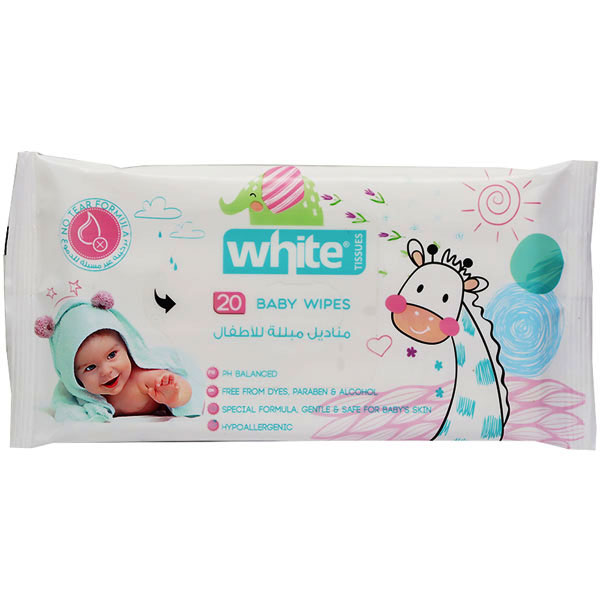 White Baby Wipes 20 Pieces