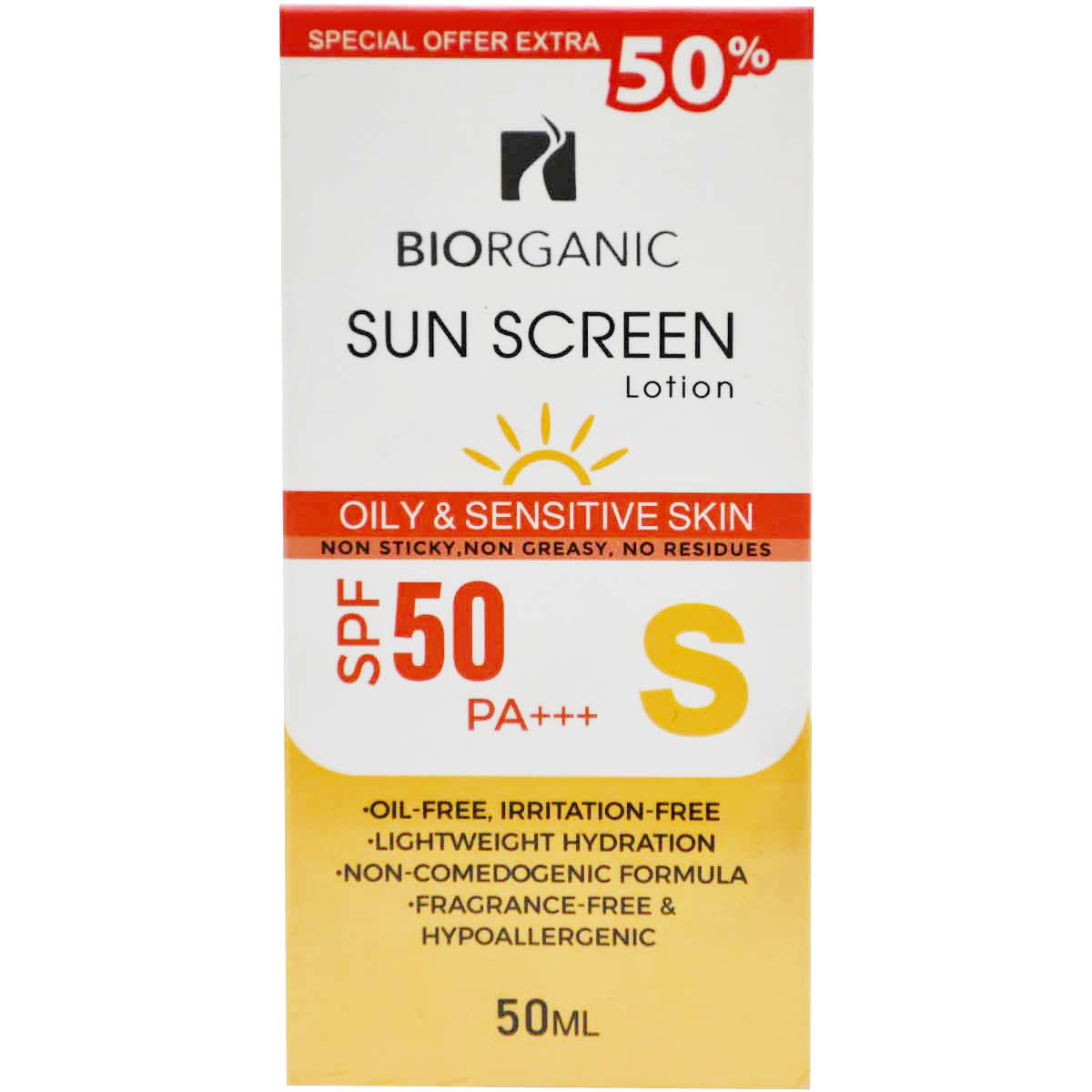 Biorganic Sun Screen SPF(50+) Lotion For Oily and Sensitive Skin 50 ml (Offer Pack)