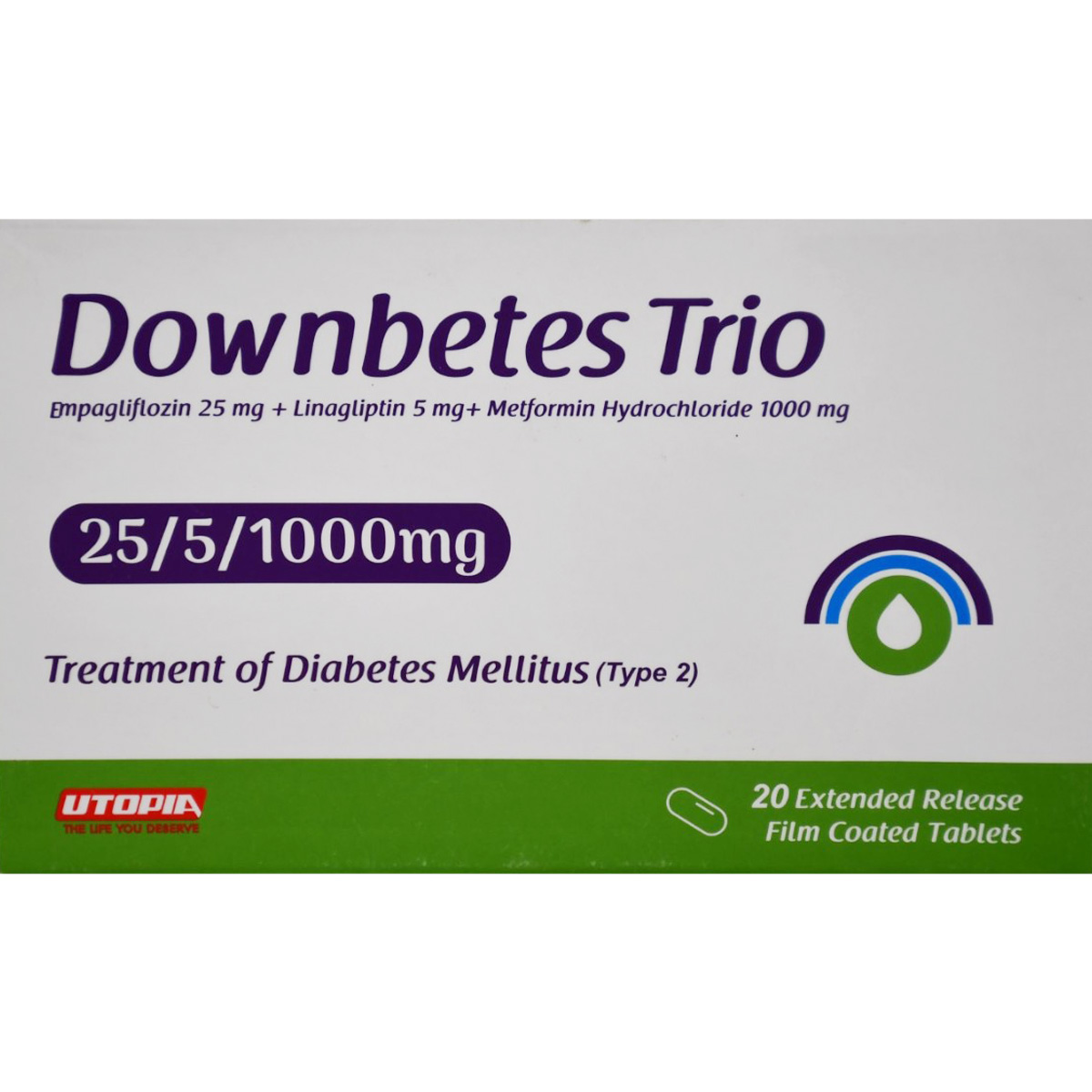 Downbetes Trio 25/5/1000mg 20 Extended Release Tablets image number 0