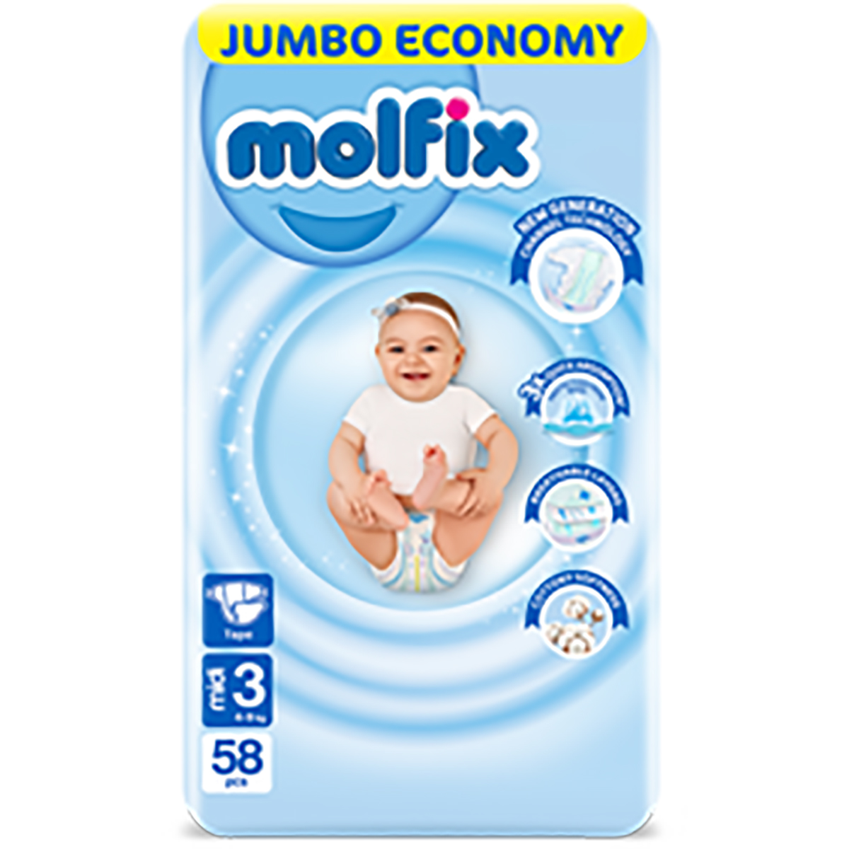 Molfix (3) Midi (4-9kg) Diaper 64/58pcs